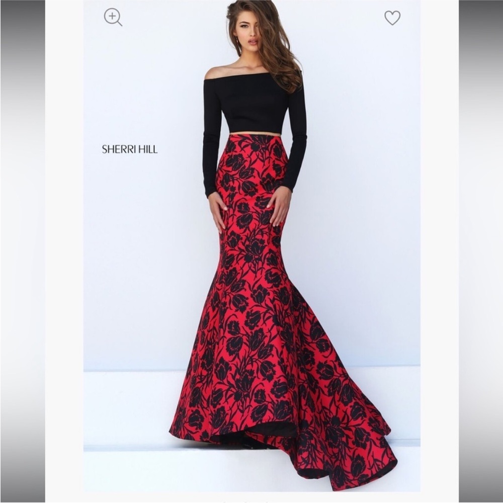 Sherri Hill Black/Red Rose Two Piece Prom Dress